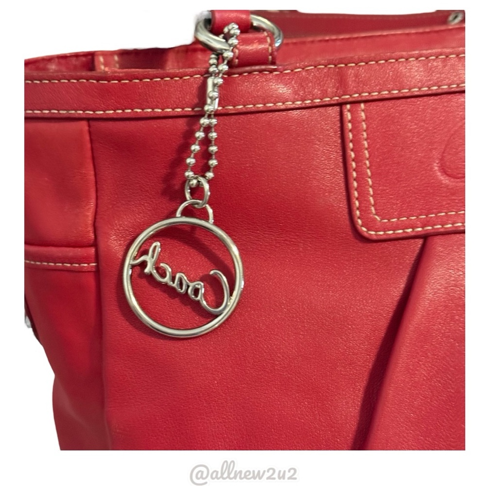 Coach 1941 Ashley Red Leather Double Handle Zipper Closure Tote Shoulder Bag Sil - Picture 8 of 16